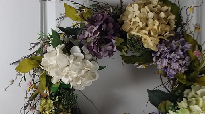 Custom hydrangea faux wreath